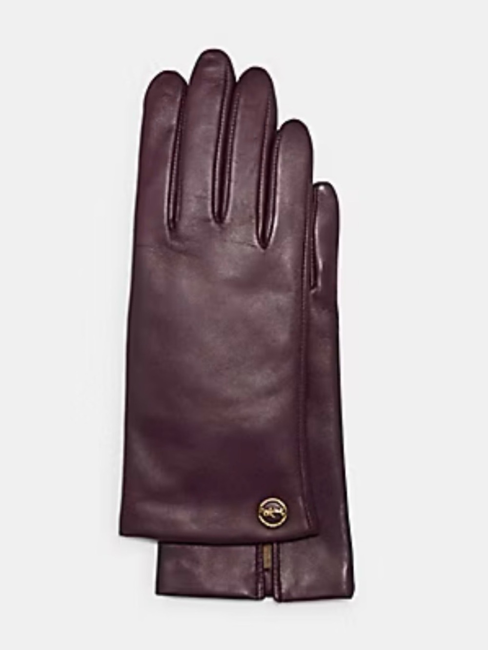 Coach 76310 Horse and Carriage Plaque Leather Tech Gloves (Deep Berry/ S 7) -NWT